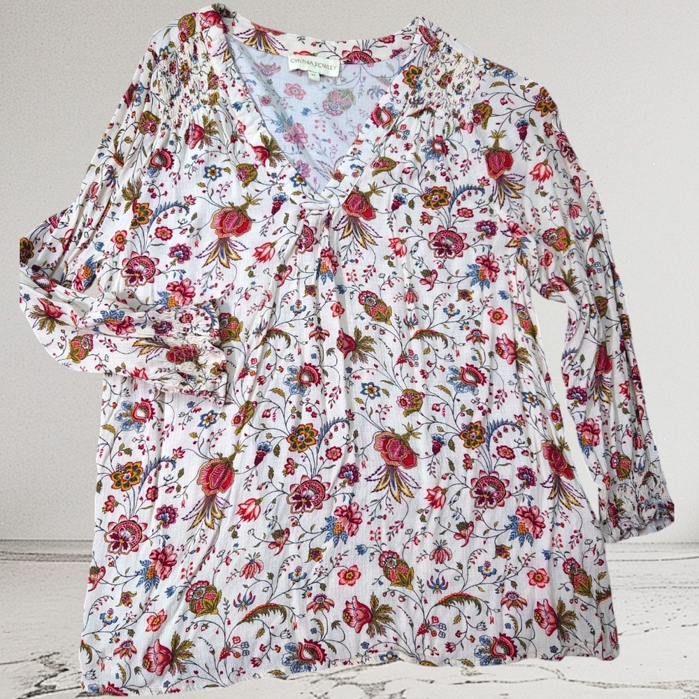 Cynthia Rowley Vibrant Floral Tunic-beautiful Design Front Shoulder,100% Viscose